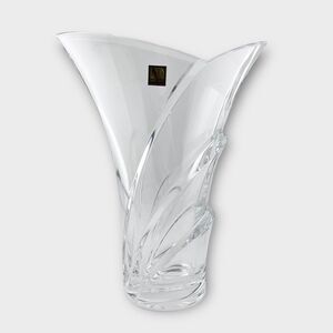 NIB HOYA Tectonic Art Deco Crystal 10” Flower Vase Made In Tokyo Japan